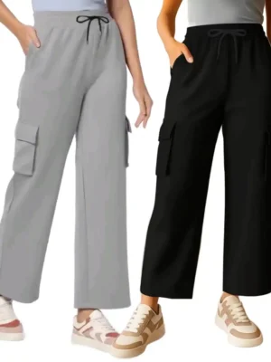 Stylish & Comfortable Lycra Blend Cargo Pants with Pockets Black & Grey